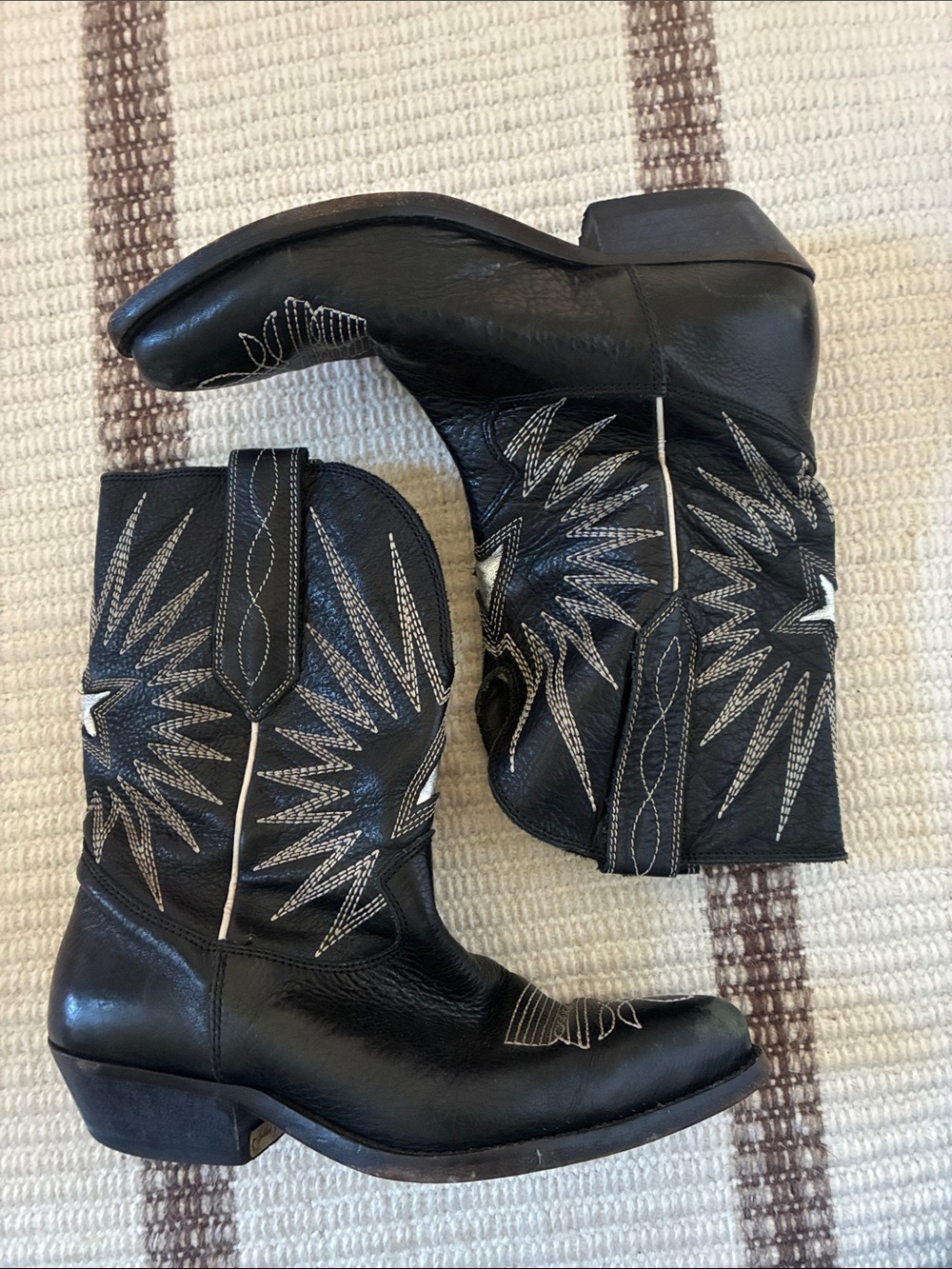 Classic Black Western Cowboy Boots with Silver Stitching